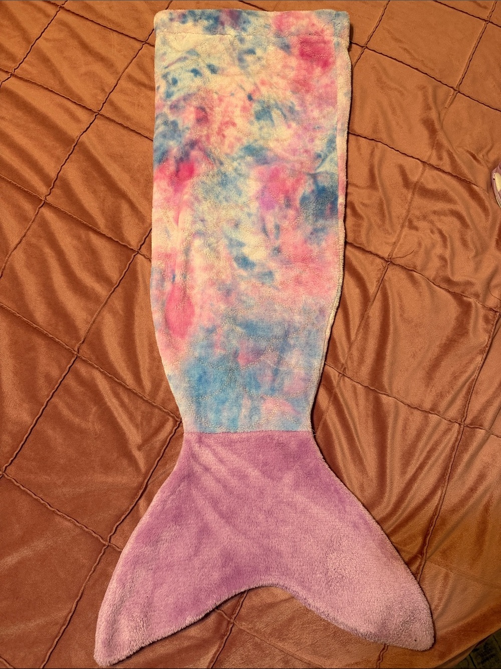 Tie-Dye Plush Mermaid Tail Blanket in Pastel Pink & Blue